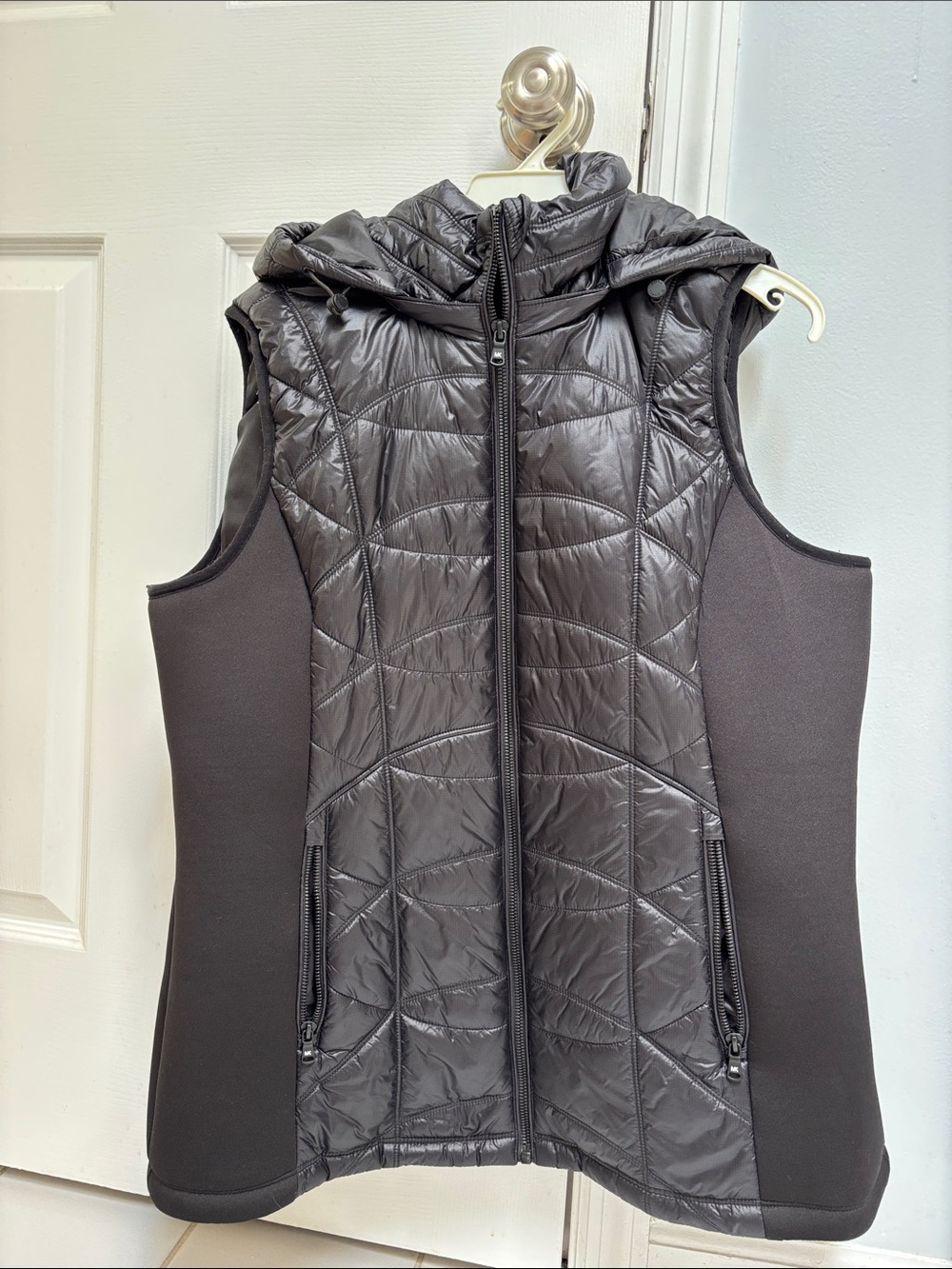 Michael Kors Black Quilted Hooded Vest with Stretch Sides